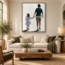 Load image into Gallery viewer, Mother and daughter holding hands painting displayed in a framed neutral living room