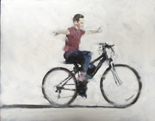 Load image into Gallery viewer, Boy on bike,Bicycle Painting , Cycling art ,Cycling Poster , Cycling Print - Fine Art - from original oil painting by James Coates