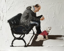 Load image into Gallery viewer, Man and Dog on Bench Painting, Prints, Posters, Canvas, Original, Commissions, Fine Art - from original oil painting by James Coates