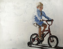 Load image into Gallery viewer, Boy on bicycle - Painting - Poster - Wall art - Canvas Print - Fine Art - from original oil painting by James Coates