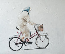 Load image into Gallery viewer, Women on bicycle, Bicycle Painting , Cycling art , bike Poster - Cycling Print - Fine Art - from original oil painting by James Coates