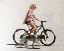 Load image into Gallery viewer, Woman cycling -Bicycle Painting - Cycling art - Cycling Poster - Cycling Print - Fine Art - from original oil painting by James Coates