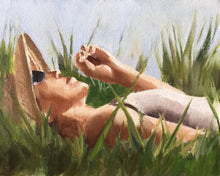 Load image into Gallery viewer, Woman on grass - Painting -Wall art - Canvas Print - Fine Art - from original oil painting by James Coates