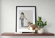 Load image into Gallery viewer, Girl walking dog - Painting -Dog art - Dog Prints - Fine Art - from original oil painting by James Coates