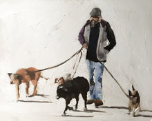 Load image into Gallery viewer, Dog walker Painting, PRINTS, Canvas, Posters, Originals, Commissions - Fine Art, from original oil painting by James Coates