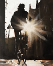 Load image into Gallery viewer, Man on bike Painting, Cycling Poster, Wall art, Canvas Print, Fine Art - from original oil painting by James Coates