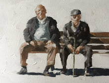 Load image into Gallery viewer, Men on bench , Painting, Poster, Wall art , Canvas Print - Fine Art - from original oil painting by James Coates