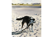Load image into Gallery viewer, Dog on Beach Painting, Dog art, Dog Prints, posters,, commissions, Fine Art - from original oil painting by James Coates