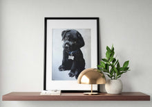 Load image into Gallery viewer, Black Labrador Puppy Painting, Canvas, Posters, Commissions, Fine Art - from original oil painting by James Coates