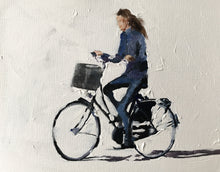 Load image into Gallery viewer, Girl Cycling Painting, cycling poster, Wall art, Canvas Print, Fine Art - from original oil painting by James Coates