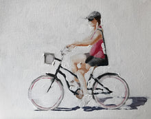 Load image into Gallery viewer, Woman cycling Painting, girl poster, bike Wall art, Canvas Print, Fine Art - from original oil painting by James Coates