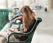 Load image into Gallery viewer, Woman on bench Painting, PRINTS, Canvas, Posters, Commissions, Fine Art - from original oil painting by James Coates