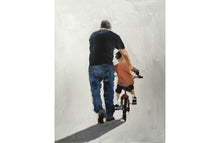 Load image into Gallery viewer, Daddy and son -Bicycle Painting - Cycling art - Cycling Poster - Cycling Print - Fine Art - from original oil painting by James Coates