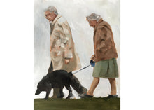Load image into Gallery viewer, Couple walking dog Painting, Prints, Canvas, Posters, Originals, Commissions - Fine Art - from original oil painting by James Coates