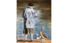 Load image into Gallery viewer, Feeding ducks Painting, Park Wall art, Canvas Print, Fine Art - from original oil painting by James Coates