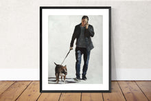 Load image into Gallery viewer, Man walking Dog Painting, Prints,Canvas, Poster, Originals, Commissions - Fine Art - from original oil painting by James Coates