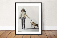 Load image into Gallery viewer, Girl walking dog - Painting -Dog art - Dog Prints - Fine Art - from original oil painting by James Coates