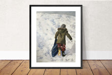 Load image into Gallery viewer, Child playing in the snow, PRINTS, Canvas,Poster, Commission, Fine Art - from original oil painting by James Coates