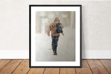 Load image into Gallery viewer, Man walking in the snow Painting, Prints, Posters, Originals, commissions - Fine Art - from original oil painting by James Coates
