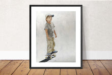 Load image into Gallery viewer, Child skate boarding painting , Prints, Canvas, Originals, Commissions, Fine Art - from original oil painting by James Coates
