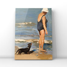 Load image into Gallery viewer, Woman and dog on beach - Painting Beach art - Beach Prints - Fine Art - from original oil painting by James Coates