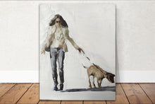 Load image into Gallery viewer, Woman walking dog Painting, Prints, Canvas, Poster, Originals, Commissions - Fine Art - from original oil painting by James Coates