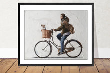 Load image into Gallery viewer, Women a bike Painting, Prints, Canvas, Posters, Originals, Commissions, Fine Art - from original oil painting by James Coates