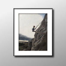 Load image into Gallery viewer, Rock climber Painting, Rock Climber Poster, Rock climber Wall art, Climber Canvas Print,Fine Art, from original oil painting by James Coates