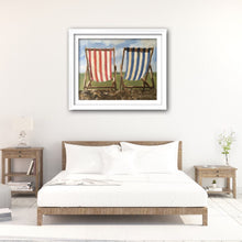 Load image into Gallery viewer, Deck chairs Painting, Beach art, Beach Prints, Fine Art - from original oil painting by James Coates