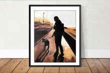 Load image into Gallery viewer, Dog walk Dog Painting - Dog art - Dog Print - Fine Art - from original oil painting by James Coates