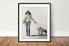 Load image into Gallery viewer, Woman walking dog Painting, Prints, Canvas, Poster, Originals, Commissions - Fine Art - from original oil painting by James Coates