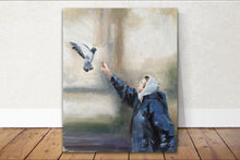 Load image into Gallery viewer, Bird lady Painting, old lady Poster, Wall art, Prints, Fine Art - from original oil painting by James Coates