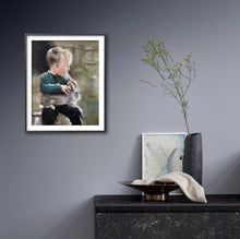 Load image into Gallery viewer, Boy with rabbit - Painting - Poster - Wall art - Canvas Print - Fine Art - from original oil painting by James Coates