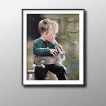 Load image into Gallery viewer, Boy with rabbit - Painting - Poster - Wall art - Canvas Print - Fine Art - from original oil painting by James Coates