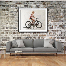 Load image into Gallery viewer, Woman cycling -Bicycle Painting - Cycling art - Cycling Poster - Cycling Print - Fine Art - from original oil painting by James Coates