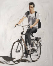 Load image into Gallery viewer, Man -Bicycle Painting - Cycling art - Cycling Poster - Cycling Print - Fine Art - from original oil painting by James Coates