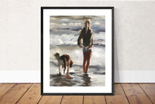 Load image into Gallery viewer, Woman and Dog on beach Paintings, Prints, Canvas, Posters, Originals, Commissions, Fine Art - from original oil painting by James Coates