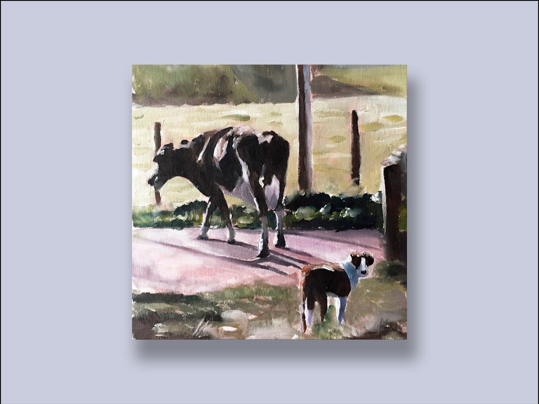 Country Scene with Cow and Dog - Canvas Wall Art Print