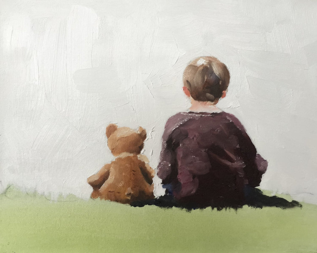 Boy with Teddy bear Painting, PRINTS, Canvas, Posters, Commissions, Fine Art - from original oil painting by James Coates