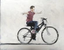 Load image into Gallery viewer, Boy on bike,Bicycle Painting , Cycling art ,Cycling Poster , Cycling Print - Fine Art - from original oil painting by James Coates
