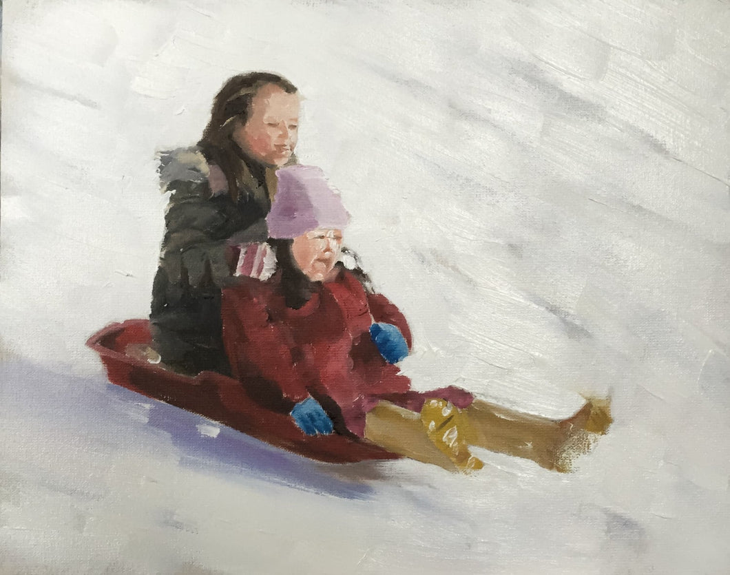 Children sledging Painting,Posters, art , Prints, originals - Fine Art - from original oil painting by James Coates