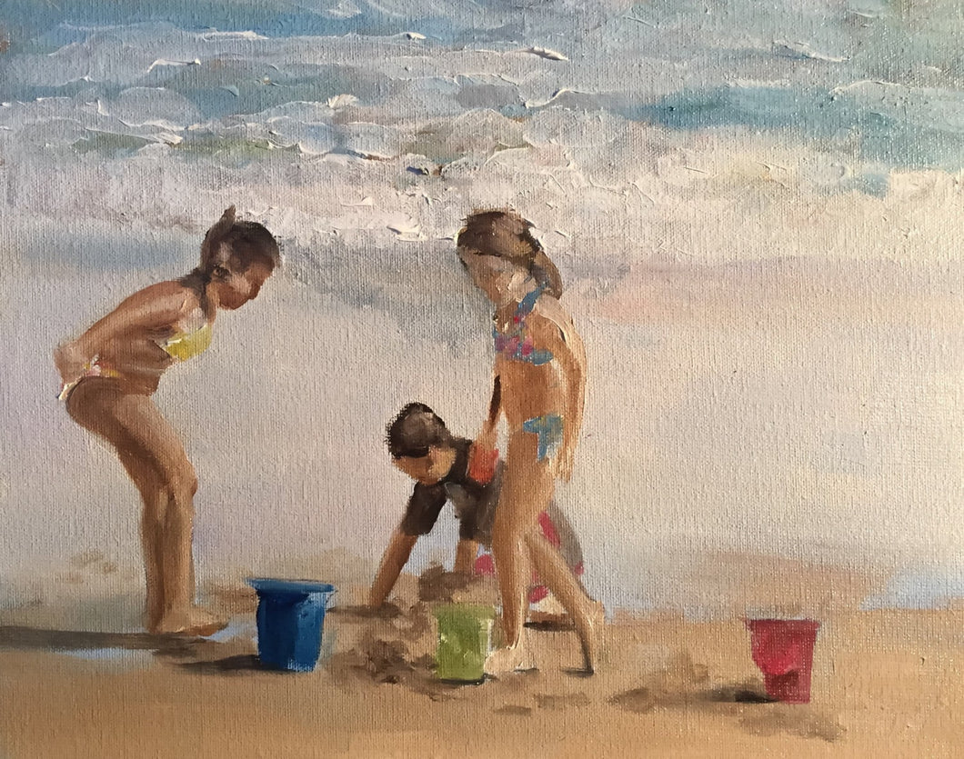 Children on beach Painting - Poster - Wall art - Canvas Print - Fine Art - from original oil painting by James Coates