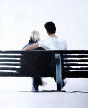 Load image into Gallery viewer, Couple relaxing on bench Painting, PRINTS, Canvas, Poster, Commissions, Fine Art - from original oil painting by James Coates
