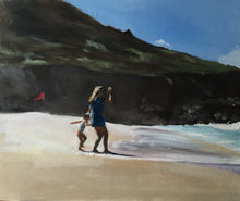 Load image into Gallery viewer, Woman and Child on Beach Painting, Prints, Canvas, Posters, Originals, Commissions - Fine Art - from original oil painting by James Coates
