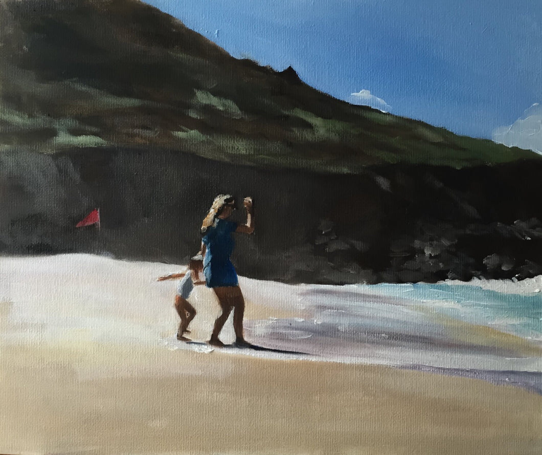 Woman and Child on Beach Painting, Prints, Canvas, Posters, Originals, Commissions - Fine Art - from original oil painting by James Coates
