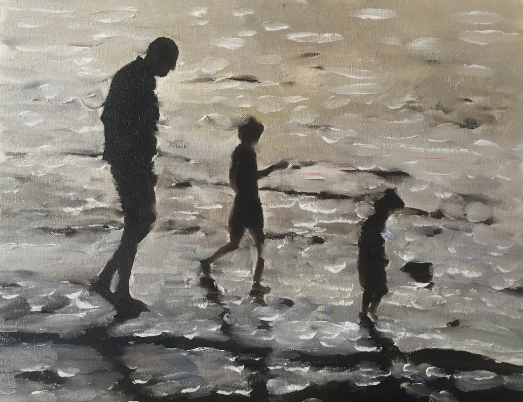 Family on beach Painting, PRINT, Canvas, Posters, Originals, Commissions - Fine Art, from original oil painting by James Coates