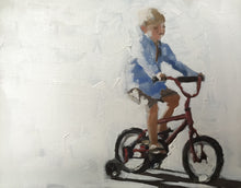 Load image into Gallery viewer, Boy on bicycle - Painting - Poster - Wall art - Canvas Print - Fine Art - from original oil painting by James Coates
