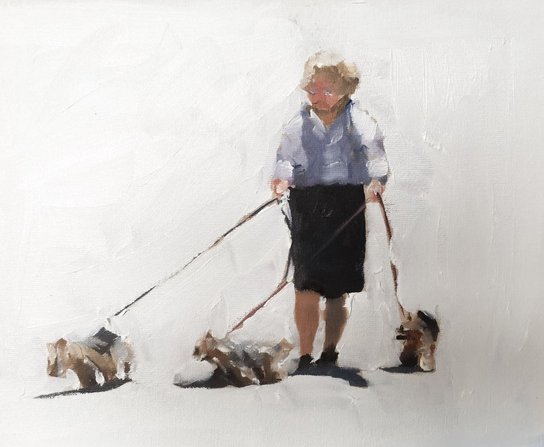 Lady with dogs Painting, Prints, Posters, Originals, Commissions, Fine Art - from original oil painting by James Coates