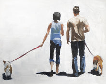 Load image into Gallery viewer, Couple walking dogs Painting, PRINTS, Canvas, Posters, Commissions, Fine Art - from original oil painting by James Coates
