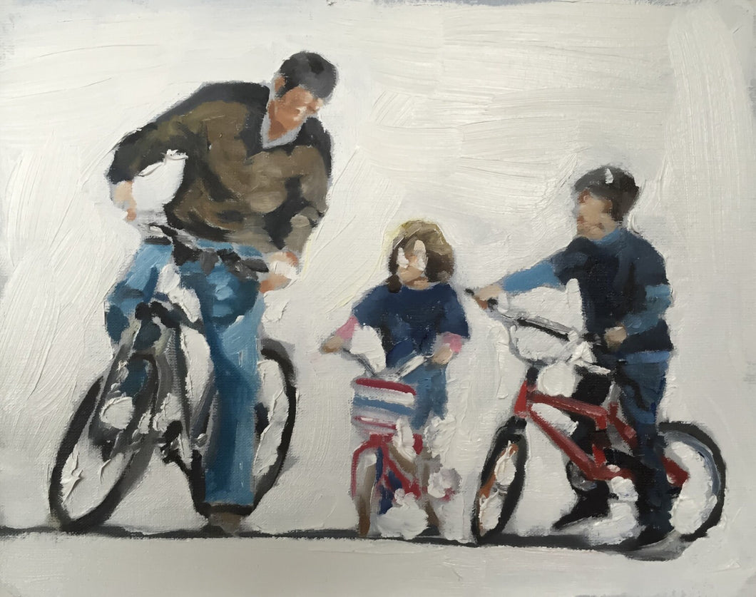 Family bike ride Painting, PRINT, Canvas, Commissions, Art - from original oil painting by James Coates